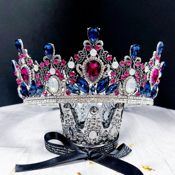 Purple Crown, Royal Queen Crown, Princess Birthday Crown, Blue Crystal Crown - Picture 1 of 9